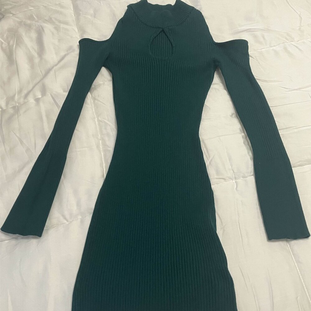 emerald green bodycon short dress longsleeve